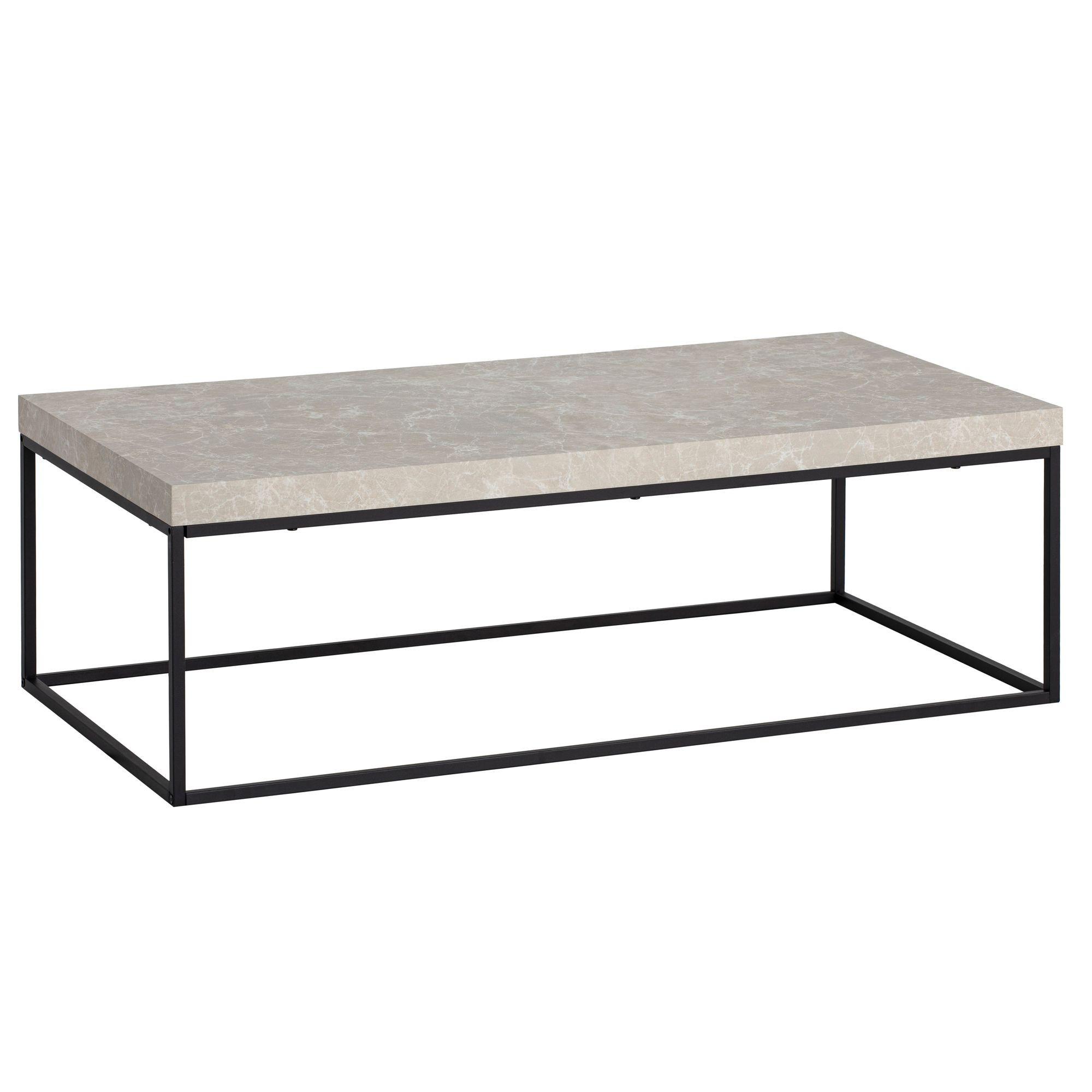 COUCHTISCH in Stein-Optik mit Metallbeinen, Modernes Design, Rechteckig, Groß, Beige 120x60x38 cm - Beige/Schwarz, Holzwerkstoff/Metall (60/120/38cm) - KADIMA DESIGN