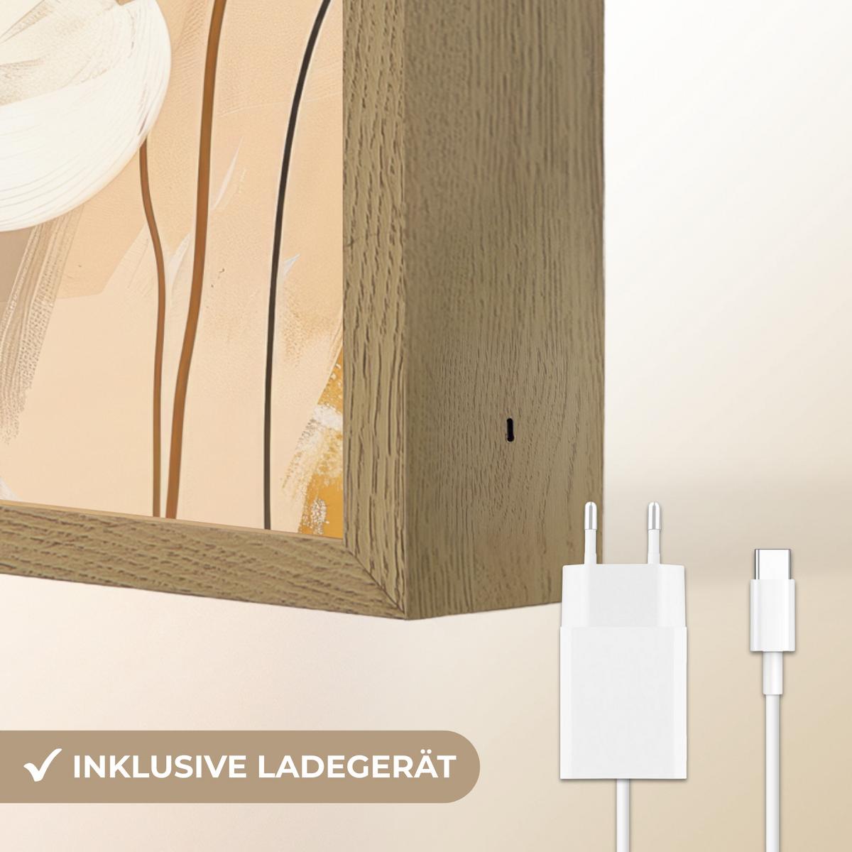 WANDLEUCHTE MIT AKKU Blumen - Abstrakt - Beige - Strichzeichnung 30x40 cm - Sandfarben, Holzwerkstoff (30/40/8cm) - OnlyWow