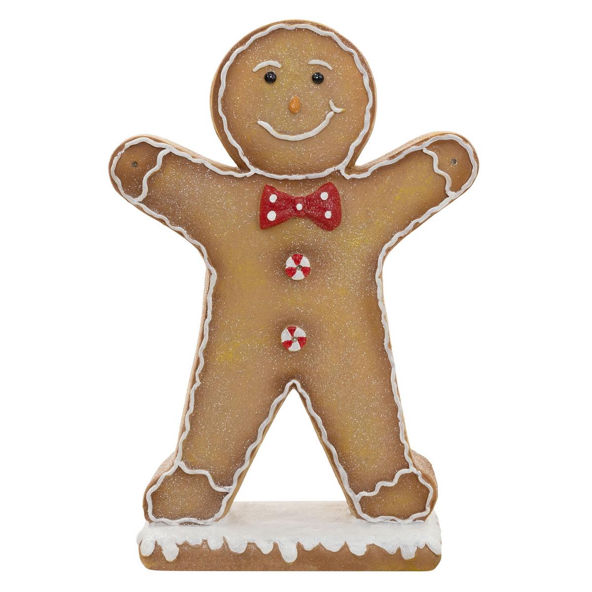 LEBKUCHENMANN-FIGUR mit Fliege 75 cm Weihnachtsdeko Innen mit LED-Beleuchtung - Braun, Stein (50/75/20cm) - ECD-Germany