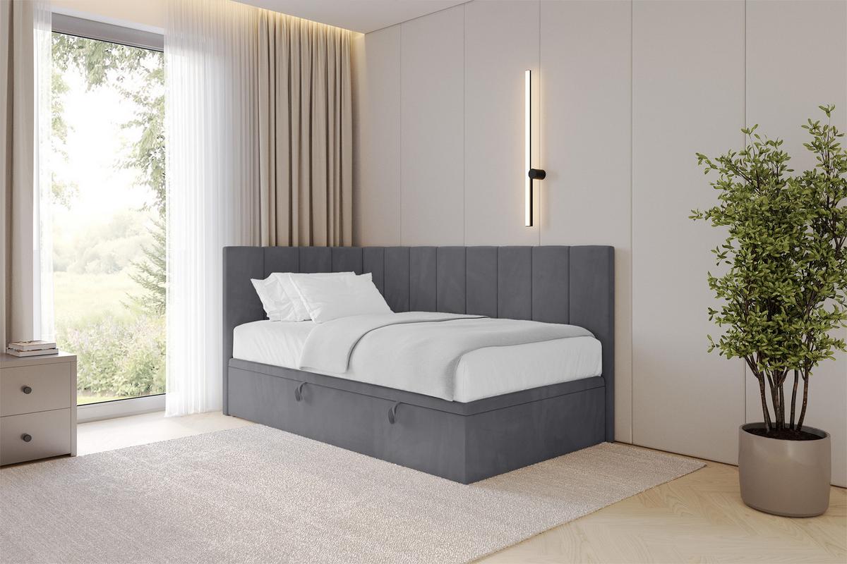 EINZELBETT Jugendbett mit Bettkasten Rechts, ohne Matratze - LOVY 90x200 Dunkelgrau - Dunkelgrau, Holzwerkstoff/Textil (90/200cm) - ALTDECOR