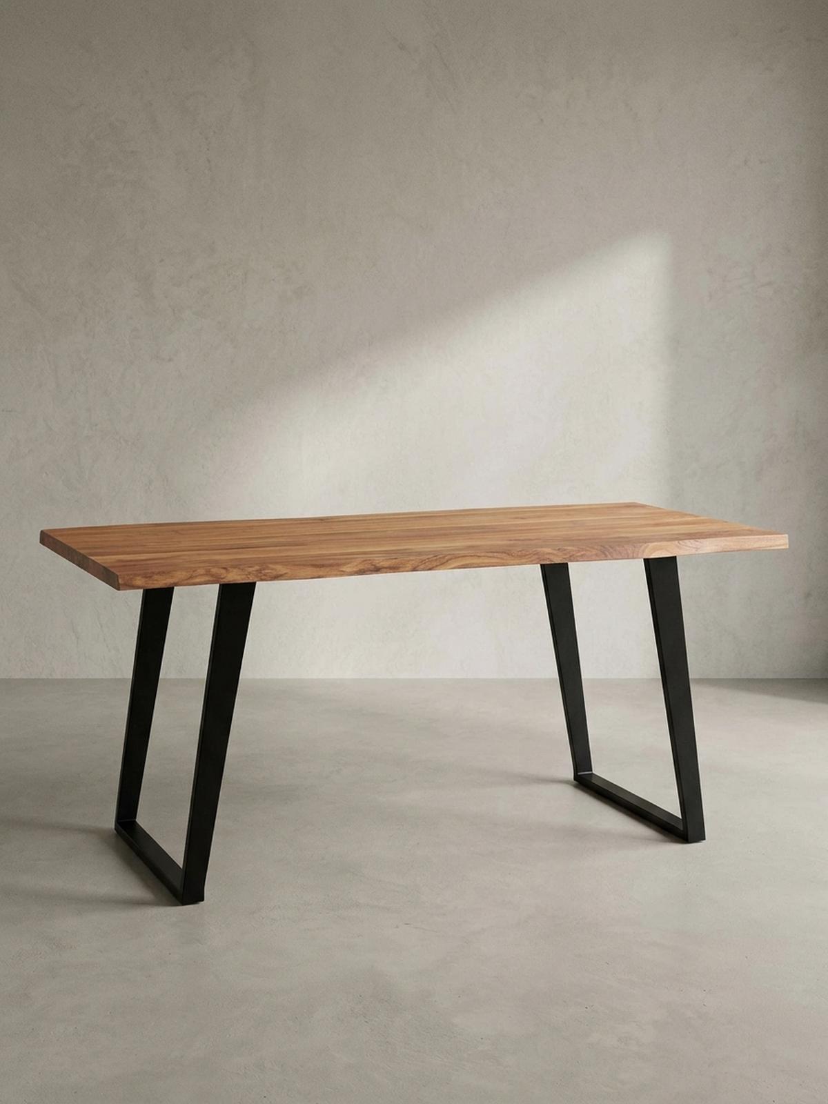 ESSTISCH Massivholz Baumkante Metall U-Gestell Handgefertigt ATOLL, Goldbraun-Schwarz 160x80x76 cm - Schwarz/Braun, Holz/Metall (80/160/76cm) - KADIMA DESIGN