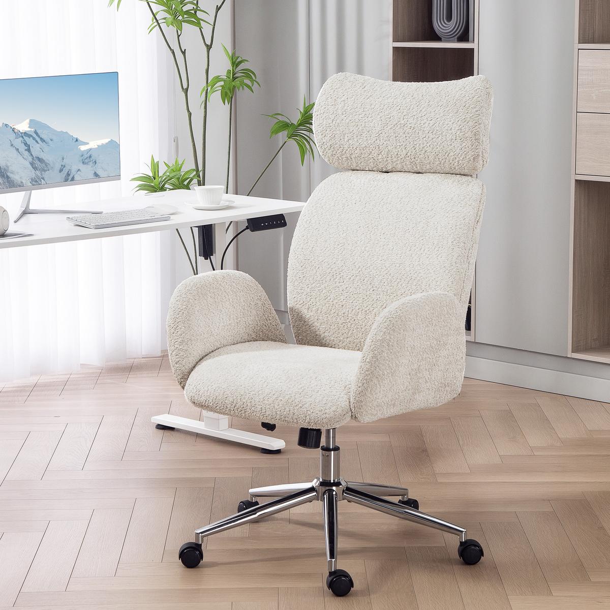 SCHREIBTISCHSTUHL Höhenverstellbar Homeoffice Stuhl mit Armlehne, Grauweiß - Silberfarben/Hellgrau, Textil/Metall (65/123/75cm) - HOMCOM