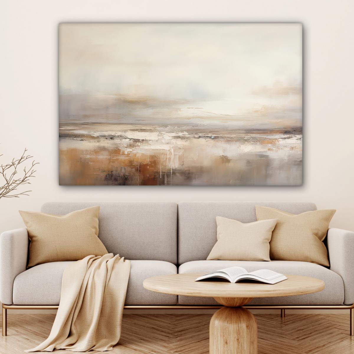 LEINWANDBILD Kunst - Industriell - Grau - Braun - Abstrakt Groß 140x90 cm - Sandfarben, Textil (140/90cm) - MuchoWow