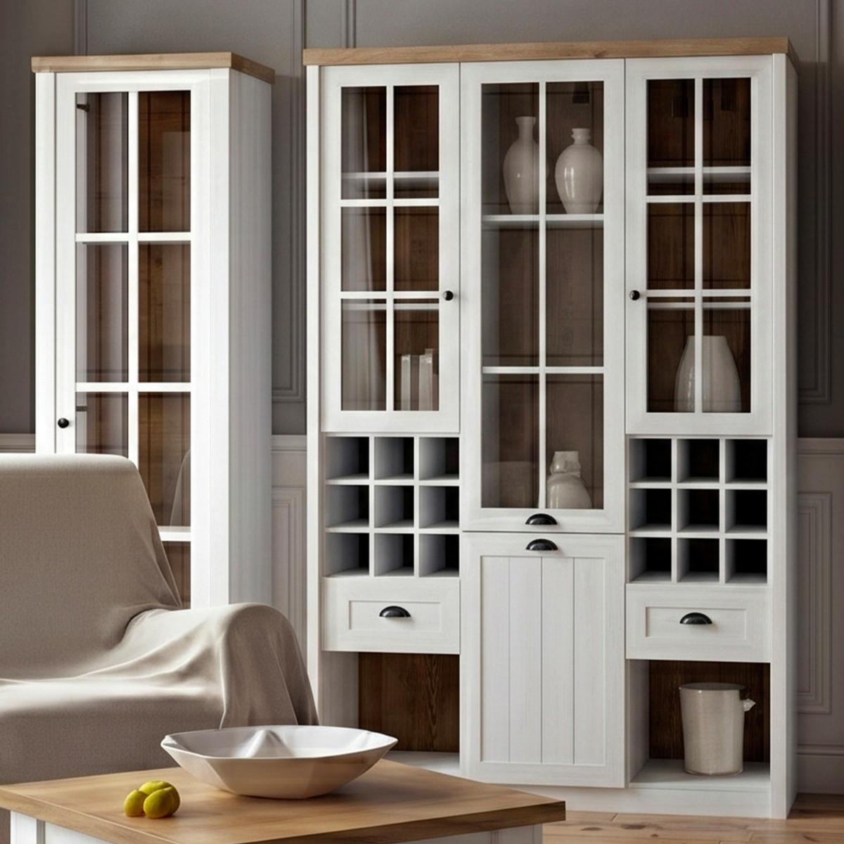 GESCHIRRSCHRANK Léandre Weiß und Holz - Weiß, Holzwerkstoff (140/197.6/43cm) - Petits-meubles