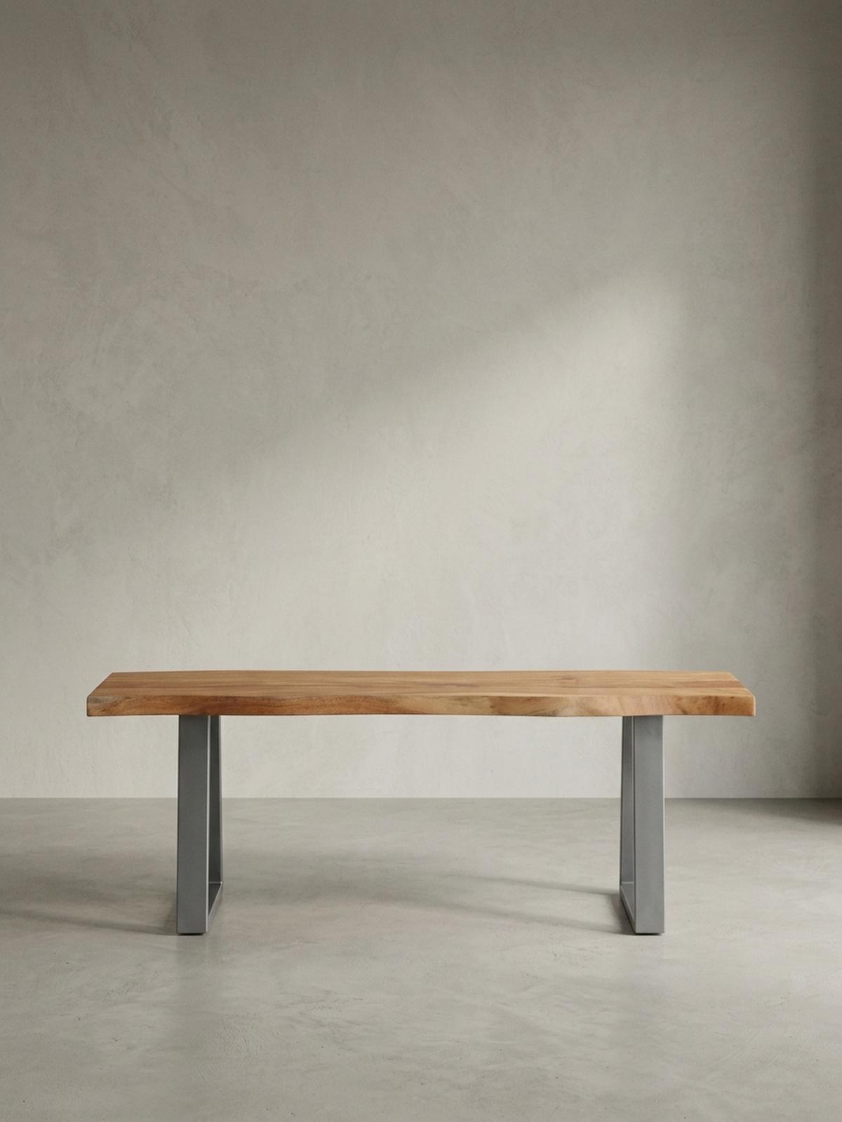 GARDEROBENBANK Massivholz Metall Baumkante, Akazie-Silber 120x40x46 cm - Silberfarben/Braun, Holz/Metall (120/46/40cm) - KADIMA DESIGN