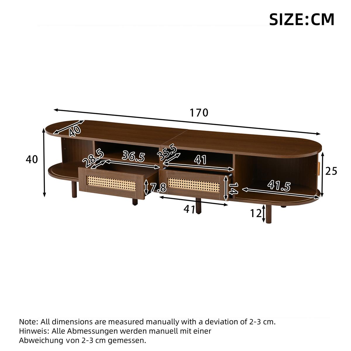 TV-LOWBOARD nussbaum-optik & rattan 170 cm oval mit 8 füßen - Alteiche, Holzwerkstoff (170/40/40cm) - Urban Meuble