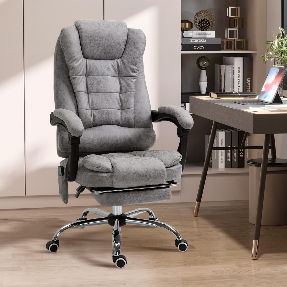 CHEFSESSEL mit Massagefunktion, Schreibtischstuhl mit Liege- & Wärmefunktion Grau - Anthrazit/Silberfarben, Kunststoff/Textil (70/119/65cm) - Vinsetto