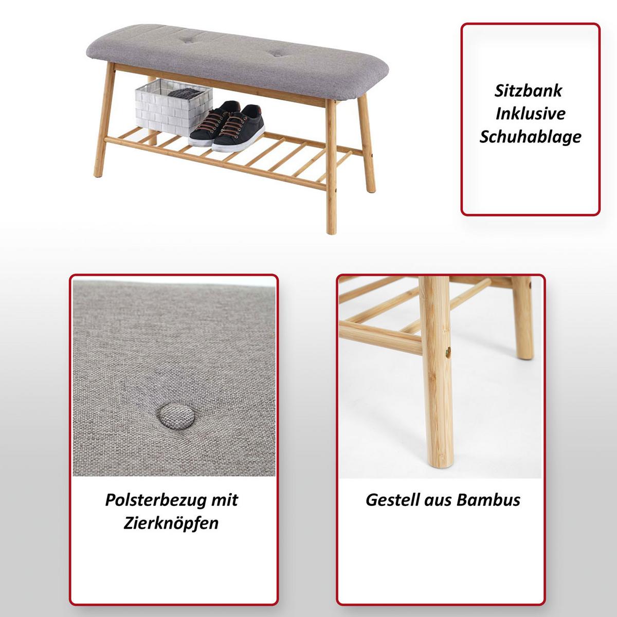 SITZBANK SCHUHREGAL Braun, Grau - Braun/Grau, Holz (90/44/34cm) - MCW