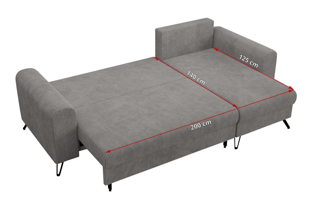 ECKSOFA Hugo Cord Hellgrau - Hellgrau/Schwarz, Textil/Metall (242/140cm) - MKS