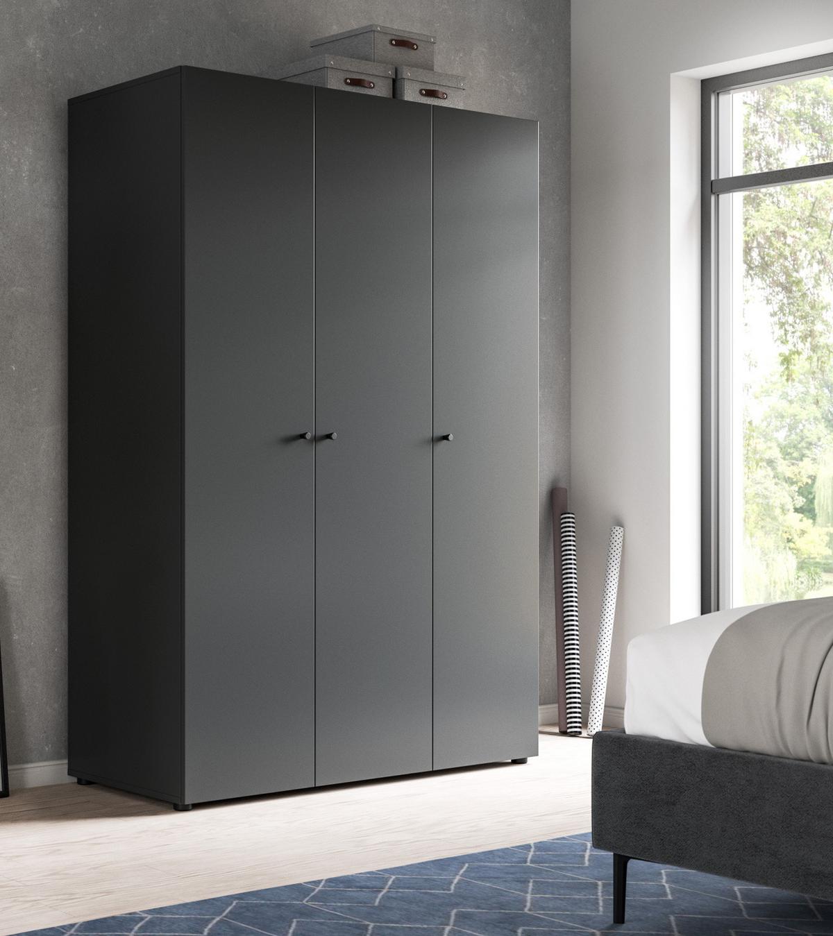KLEIDERSCHRANK grau 3-türig 120 cm, Drehtürenschrank mit Kleiderstange - Schwarz/Grau, Holzwerkstoff/Kunststoff (120/176/51cm) - Inn.Furn