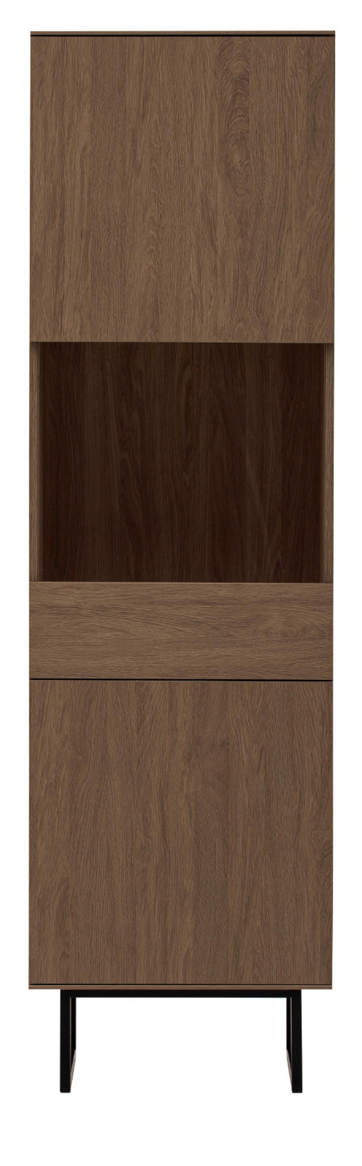 VITRINE in Nussbaum 58 x 200 cm, Vitrinenschrank mit Push-to-Open - Nussbaumfarben/Schwarz, Glas/Holzwerkstoff (58/200/40cm) - Furn.Design