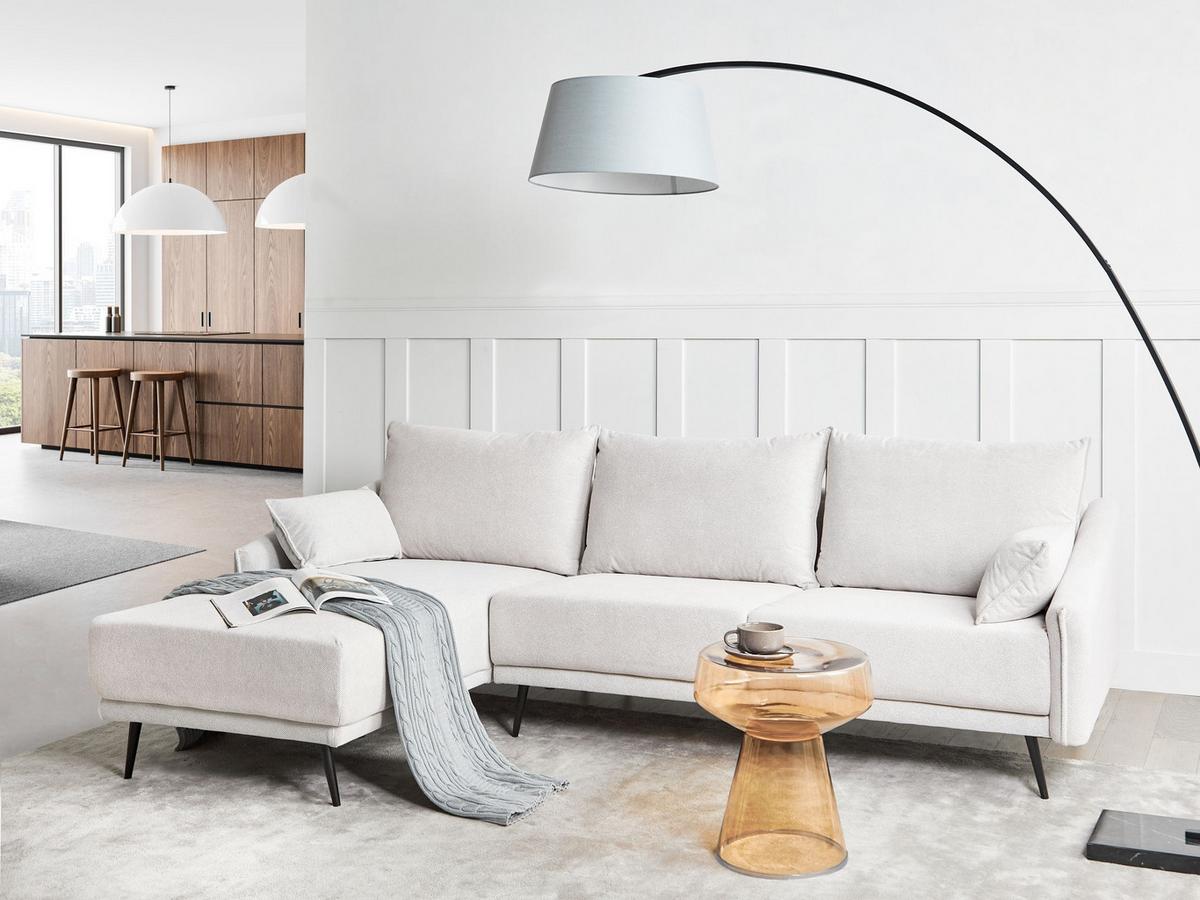 ECKSOFA 3-Sitzer Stoff Cremeweiß rechtsseitig Varde - Creme, Textil (245/162cm) - Beliani
