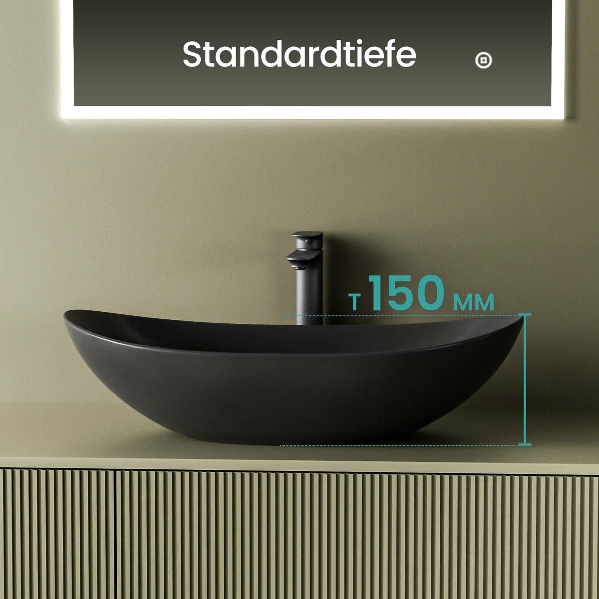 WASCHBECKEN Oval Keramik Mattschwarz 61,5 / 36 / 15,5 cm - Schwarz, Keramik (61.5/15.5/36cm) - EMKE