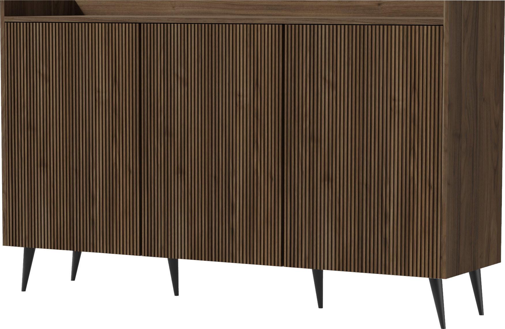 SIDEBOARD Arysa in Braun Walnuss Holzoptik 92/150/41 cm - Walnussfarben/Schwarz, Holzwerkstoff/Metall (150/92/41cm) - WFL GROUP