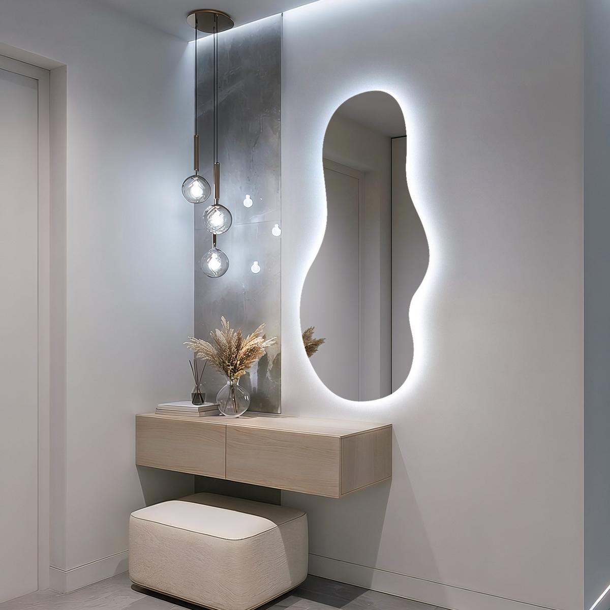 LED WANDSPIEGEL 40x80 cm asymmetrisch 6000K - Blau, Glas (40/80/0.4cm) - TULUP