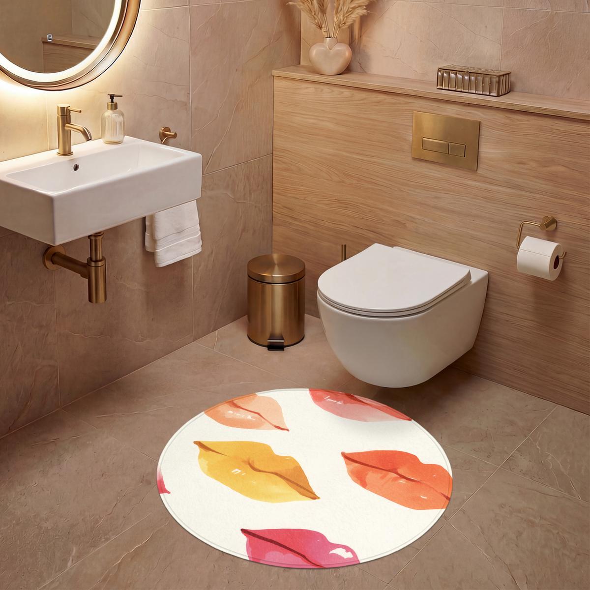 WC-VORLEGER Lippen - Bunt - Glänzend Toilettenteppich 70x70 cm - Rosa, Textil (70/1cm) - OnlyWow