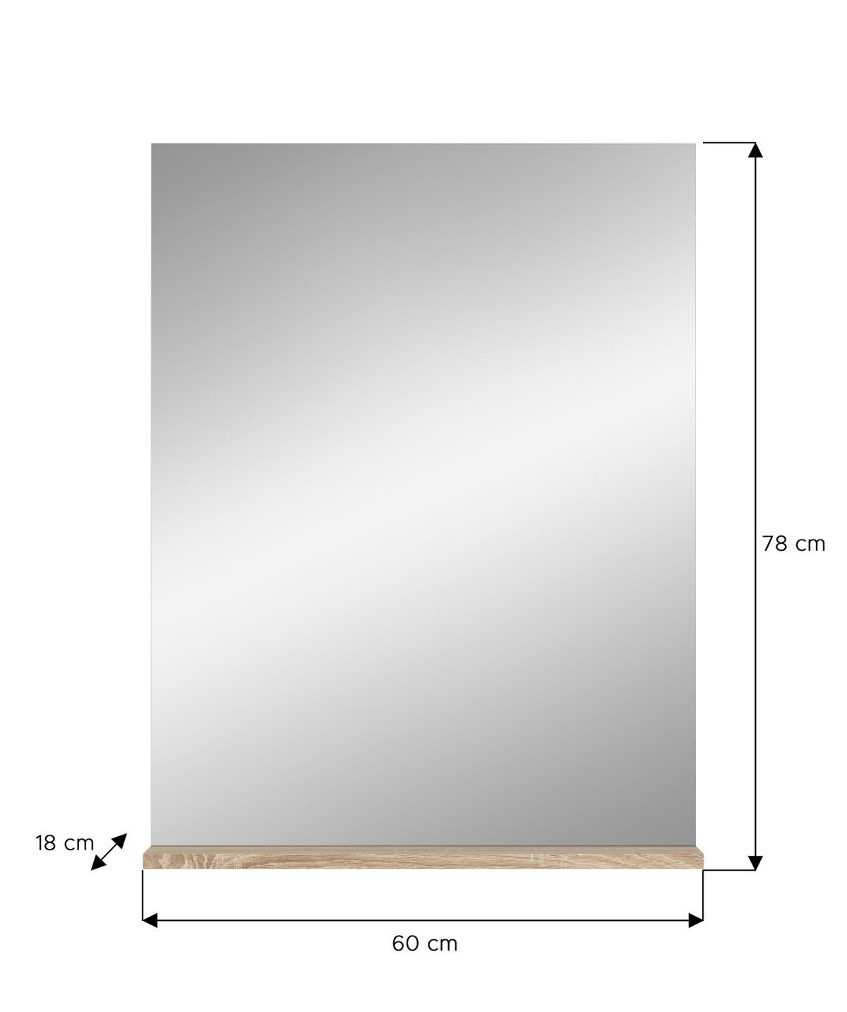 BADSPIEGEL Eiche 60 x 79 cm, Wandspiegel mit Ablage - Eichefarben, Glas/Holzwerkstoff (60/79/18cm) - Inn.Furn