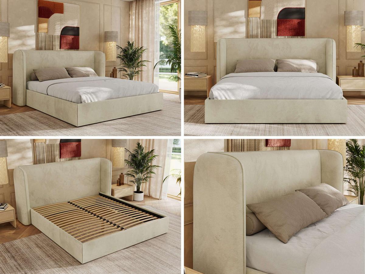POLSTERBETT EMORA CLASSIC 180/200 - Beige Velvet - Multipocket-Matratze - Beige, Textil (180/200cm) - MKS