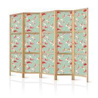 PARAVENT Japanischer 5-tlg 225x172 cm Koi-Fische - Grün, Holz/Textil (225/172/3cm) - Muralo