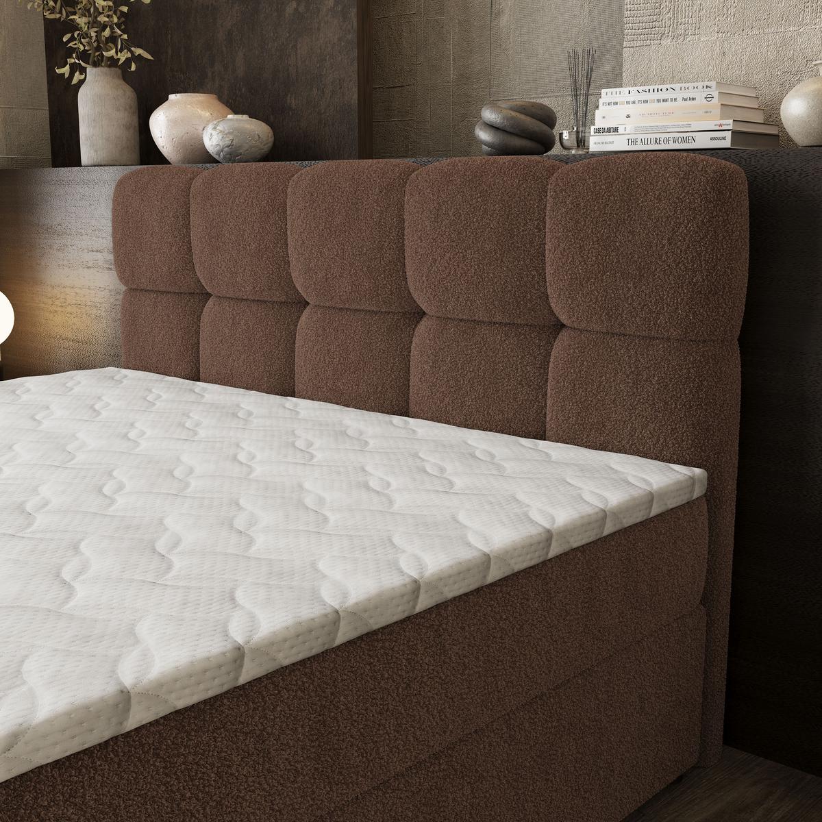 BOXBETT BRUME 180x200 cm mit Matratze und Topper, H2+H3 - Braun - Braun, Holz (180/200cm) - MASSENO