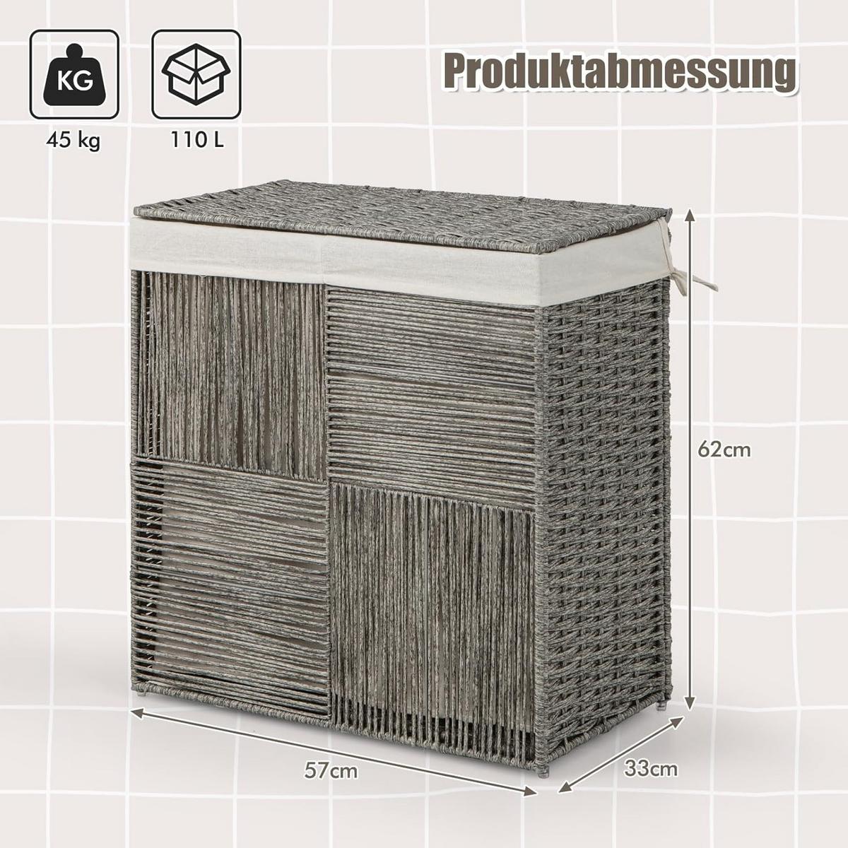 WASCHEKORB Grau - Grau, Kunststoff (33/57/62cm) - COSTWAY