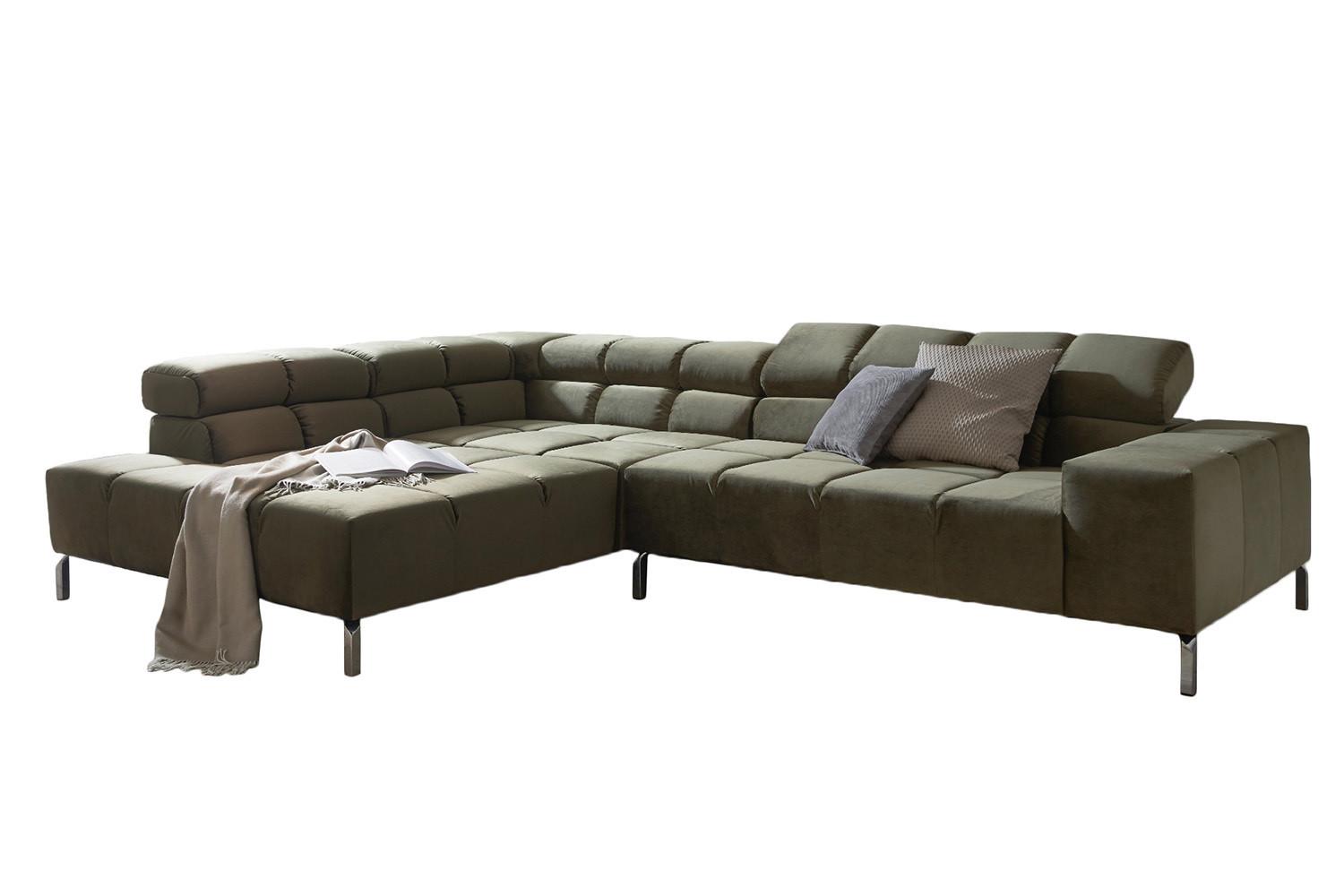 ECKSOFA MIT MOTORISCHEM SITZVORZUG NELSON Dunkelgrün Velvet Relaxfunktion - Dunkelgrün/Silberfarben, Textil (321/216cm) - KAWOLA