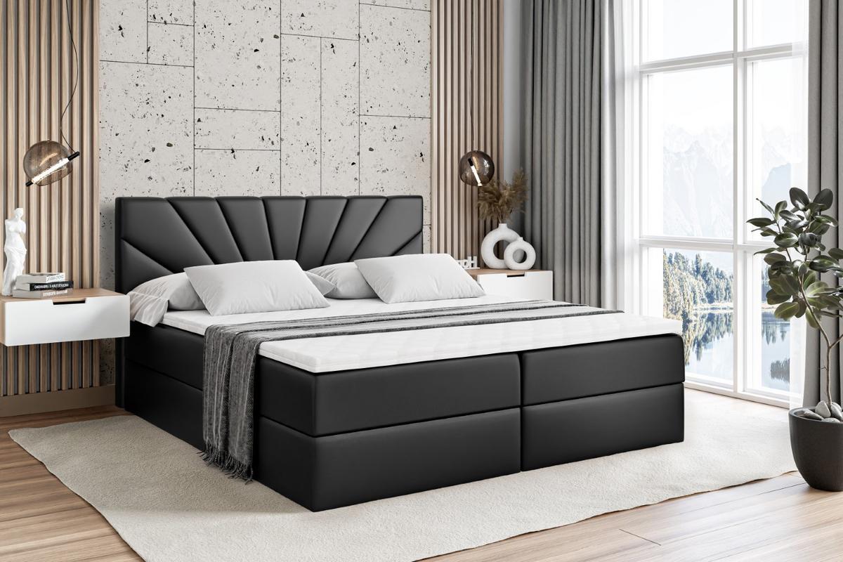 BOXBETT mit Matratze H4 und Lattenrost - MILTIO - 180x200 cm - H4 - Schwarz Hochglanz - Schwarz Hochglanz, Holzwerkstoff (180/200cm) - ALTDECOR