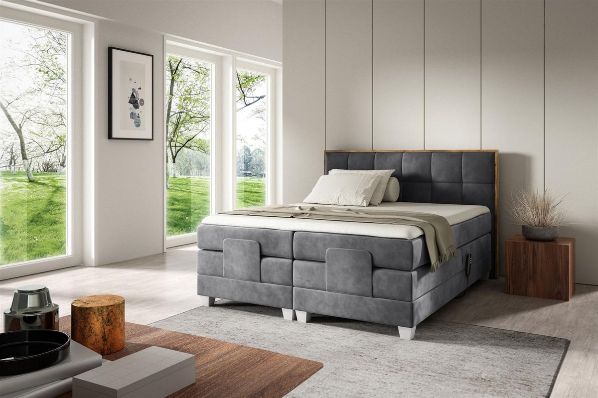 BOXSPRINGBETT Elektrisch Henry - Grau, Holzwerkstoff/Textil (140/200cm) - Fun Möbel