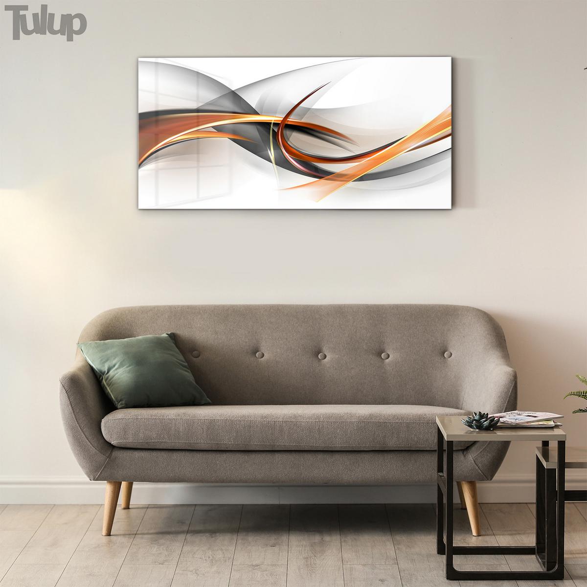GLASBILD 120x60 cm Moderne Kunst - Dunkelorange, Glas (120/60cm) - TULUP
