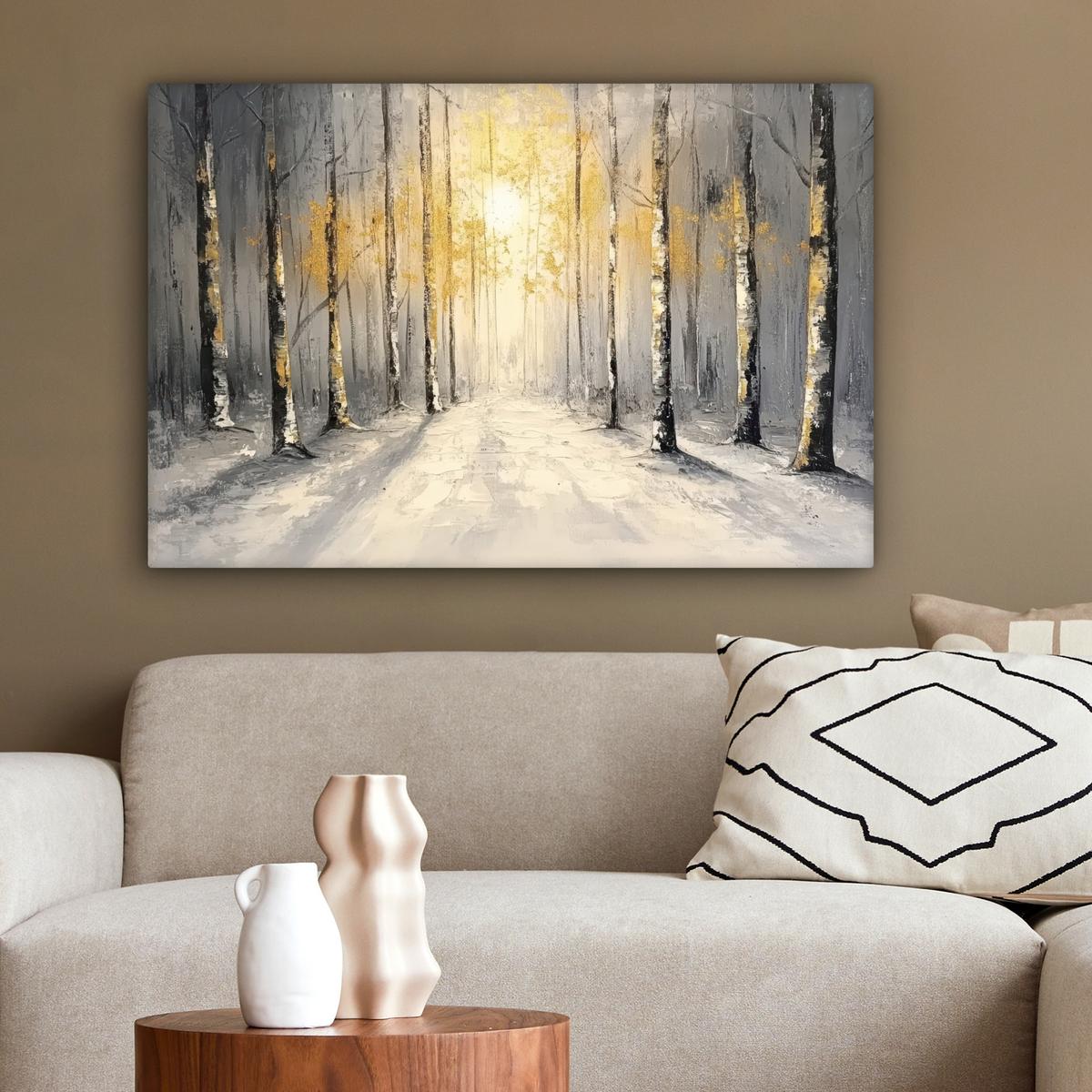LEINWANDBILD Winter - Abstrakt - Schnee - Natur - Sonne Gemälde 60x40 cm - Grau, Textil (60/40cm) - MuchoWow
