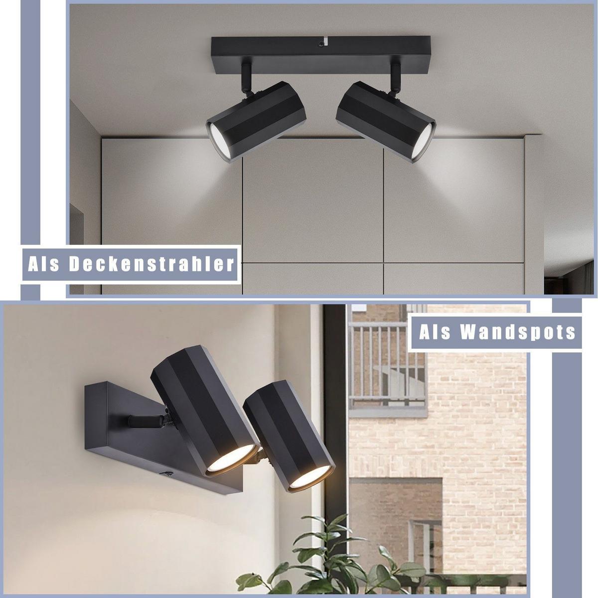 DECKENSTRAHLER Inga 2-flammig 26/11/3 cm - Schwarz, Metall (26/11/3cm) - Nettlife
