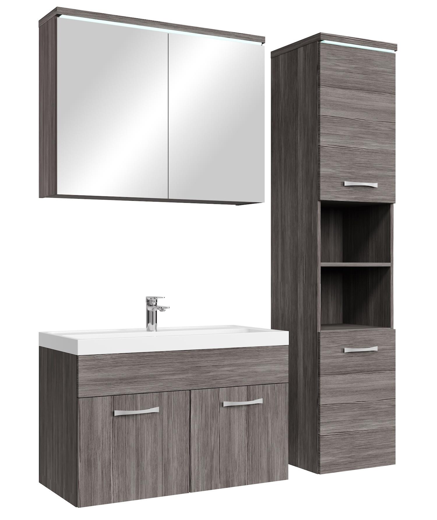 BADMÖBEL-SET Paso LED 4 Teile Grau Eiche - 80 x 35 x 55 cm - Eichefarben/Grau, Holz (80/55/40cm) - Badplaats