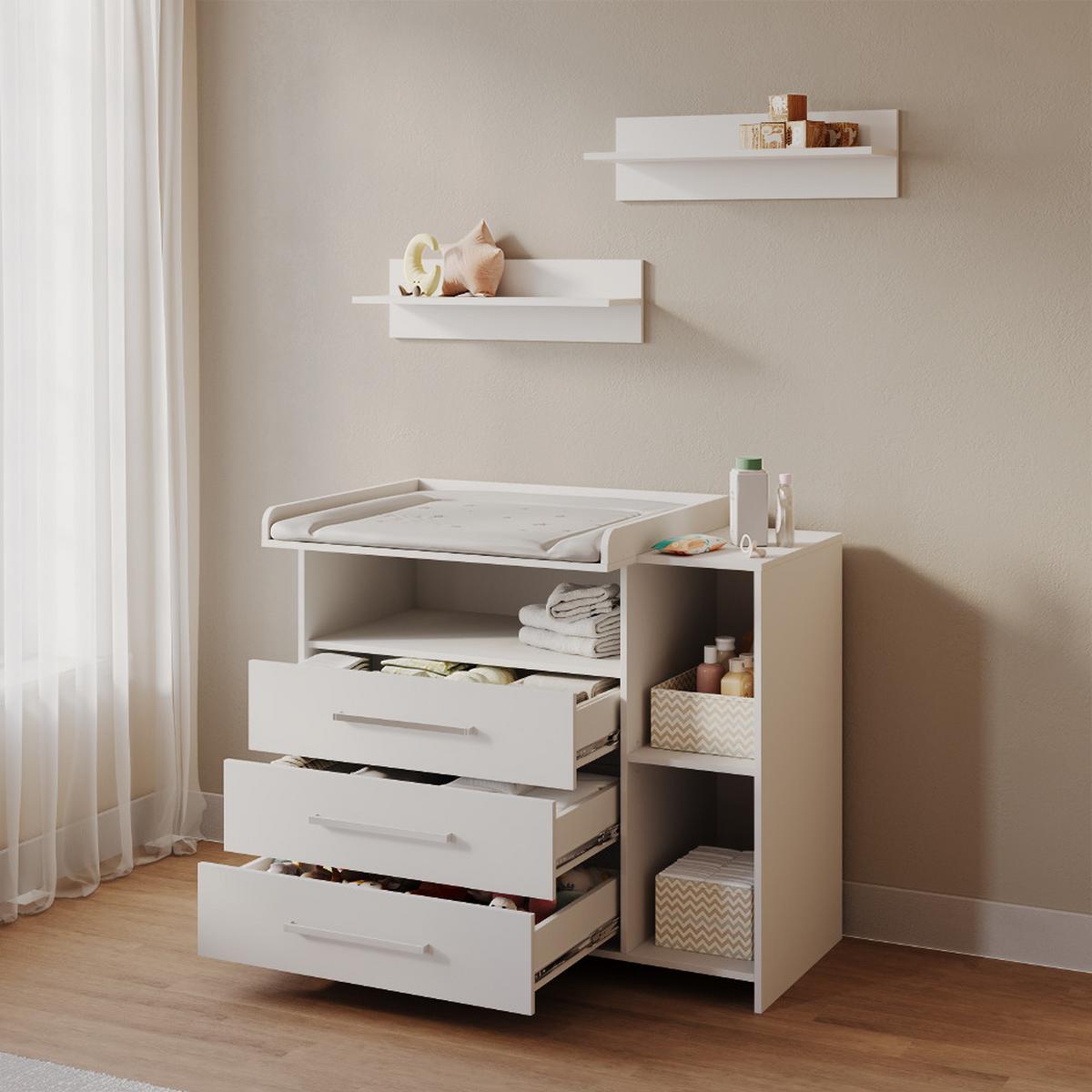 WICKELKOMMODE Torino Weiß mit Schubladen - Weiß, Holzwerkstoff (113/100/53cm) - Livinity®