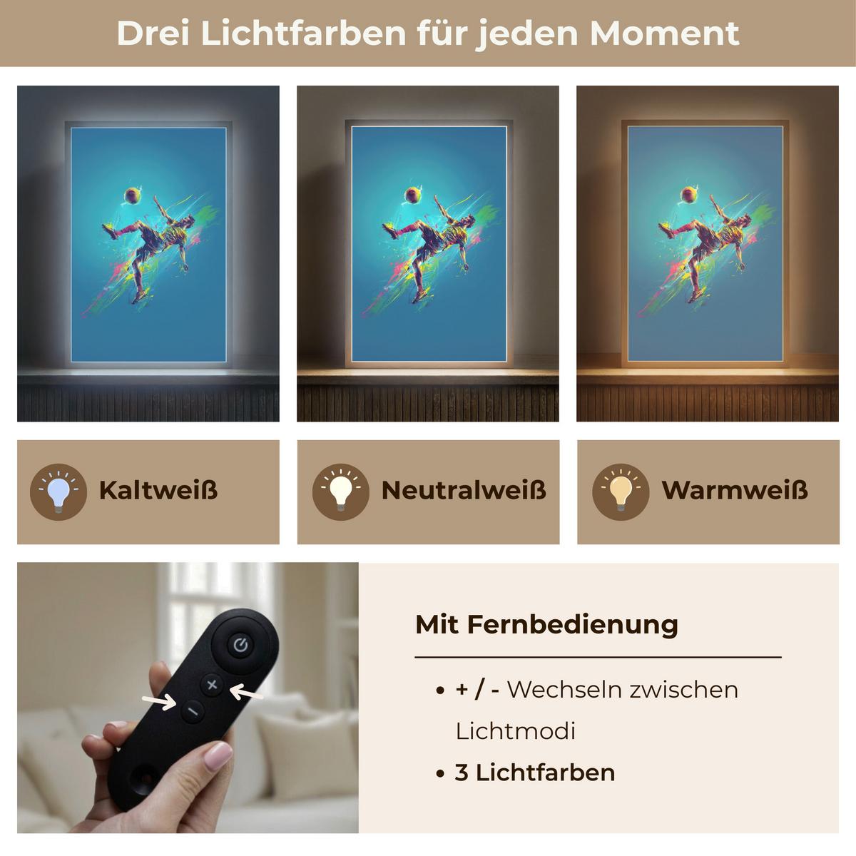 NACHTTISCHLAMPE MIT AKKU Fußballer - Farbspritzer - Farbenfroh - Ball 40x60 cm - Blau, Holzwerkstoff (8/40/60cm) - OnlyWow