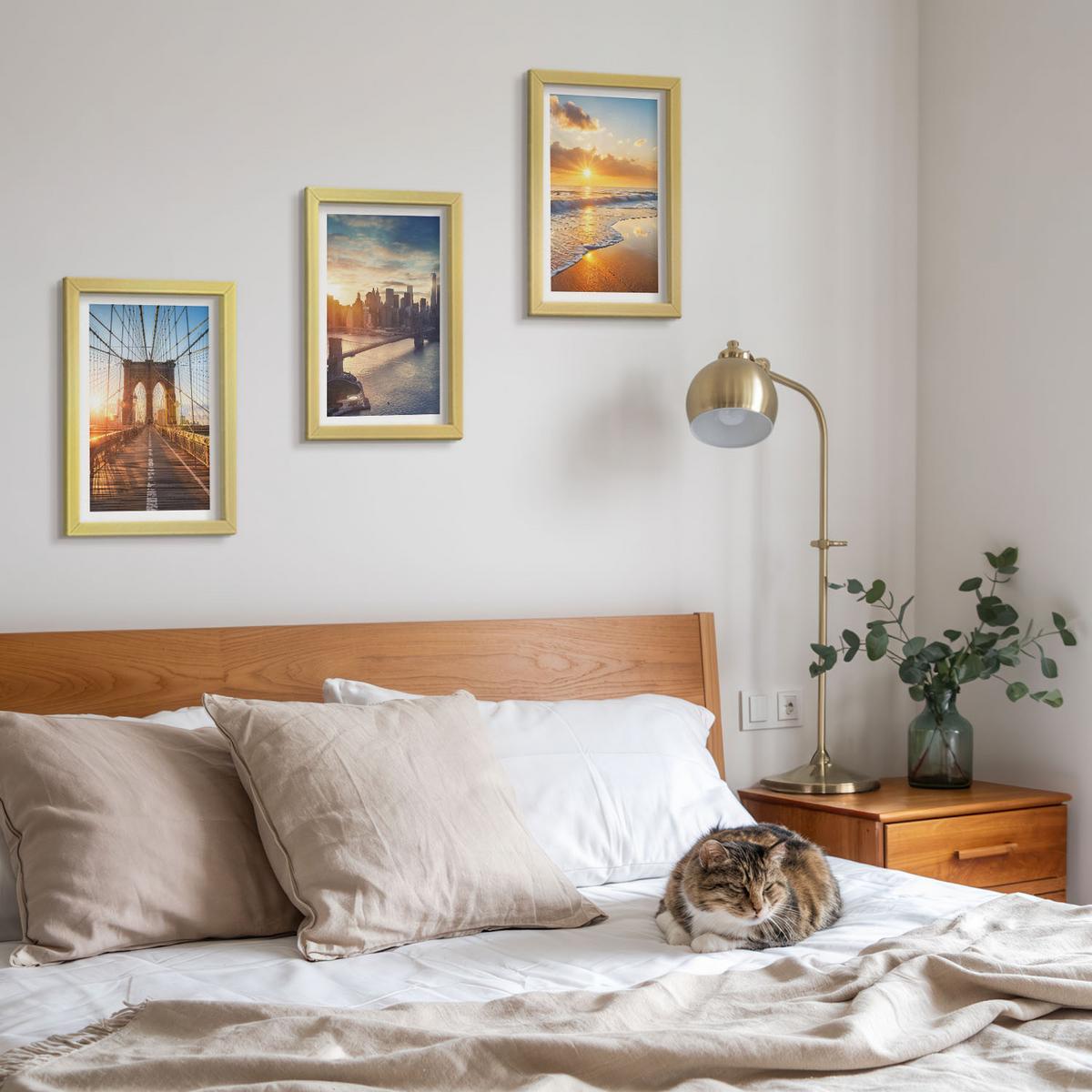 BILDER SET 3er Set - 20x30 cm Goldrahmen - Brücken, Sonnenuntergänge, Stadt - Goldfarben, Kunststoff (20/30cm) - TULUP