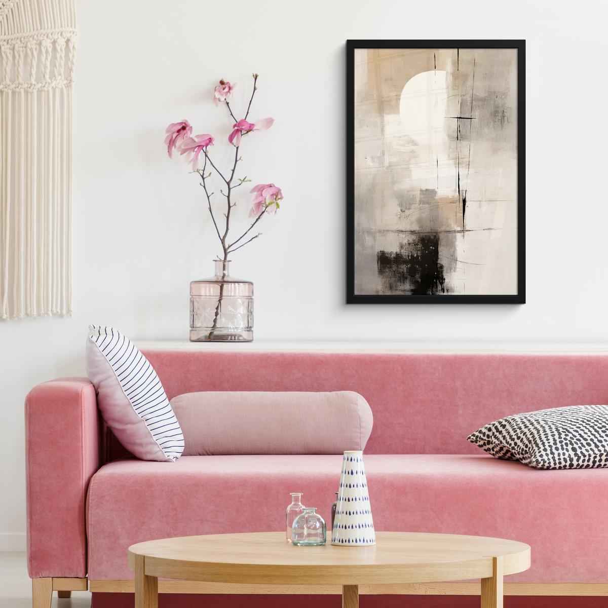 POSTER MIT RAHMEN Abstrakt - Kunst - Grau Bilder mit Rahmen 40x60 cm - Hellgrau, Papier (40/60cm) - MuchoWow