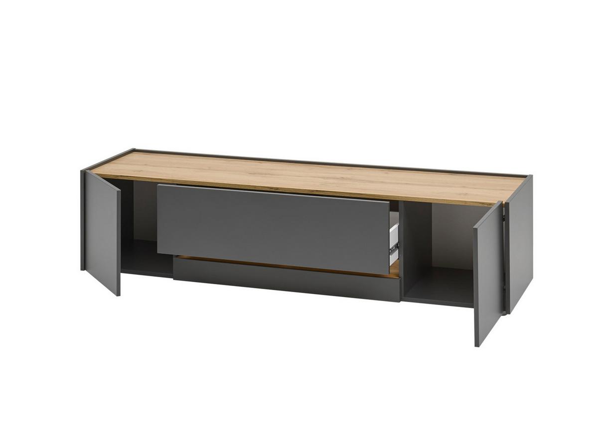 WOHNWAND 4-teilig Grau matt, Eiche Wotan 310 cm, Schrankwand mit viel Stauraum - Eiche Wotan/Grau, Glas/Holz (310/197/45cm) - Furn.Design