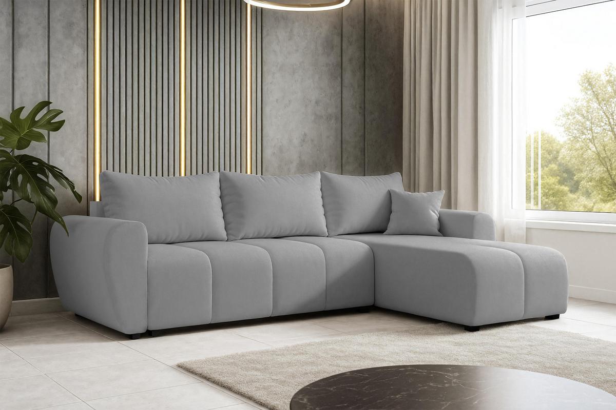 ECKSOFA L Form Malatya Hellgrau 246/145/80 cm stilvolle mit Schlaffunktion R - Hellgrau/Schwarz, Kunststoff/Textil (246/145cm) - AX Living