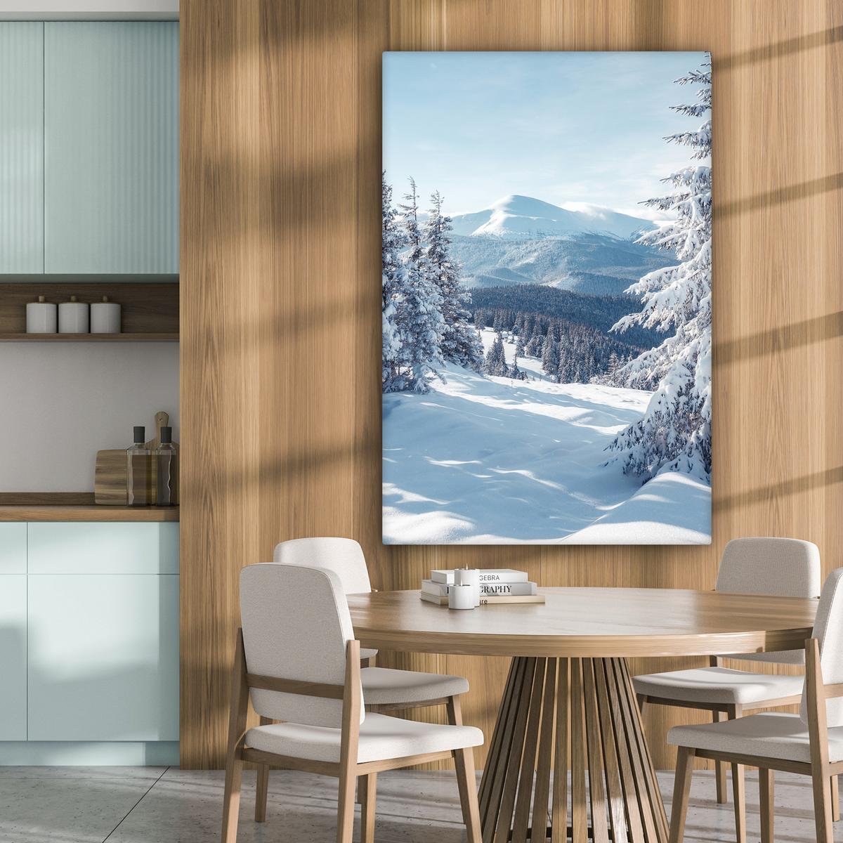LEINWANDBILD Winterlandschaft - Natur - Berge - Bäume - Schnee Deko Groß 90x140 cm - Hellblau, Textil (90/140cm) - MuchoWow