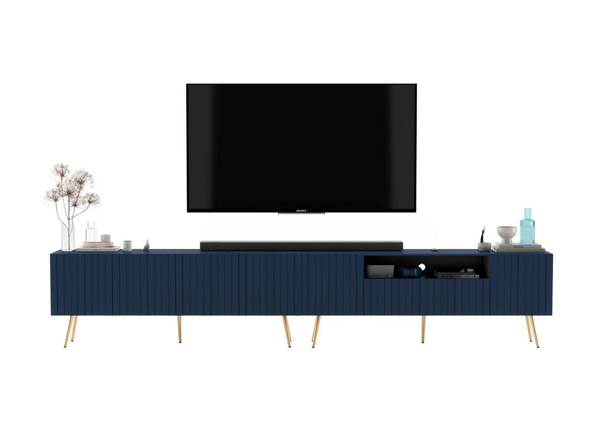 TV-LOWBOARD 2er-Set Elpis2 Marineblau mit schwarzen Metallbeinen150 cm - Blau/Schwarz, Holzwerkstoff (300/60.5/36.5cm) - Meble Lindner