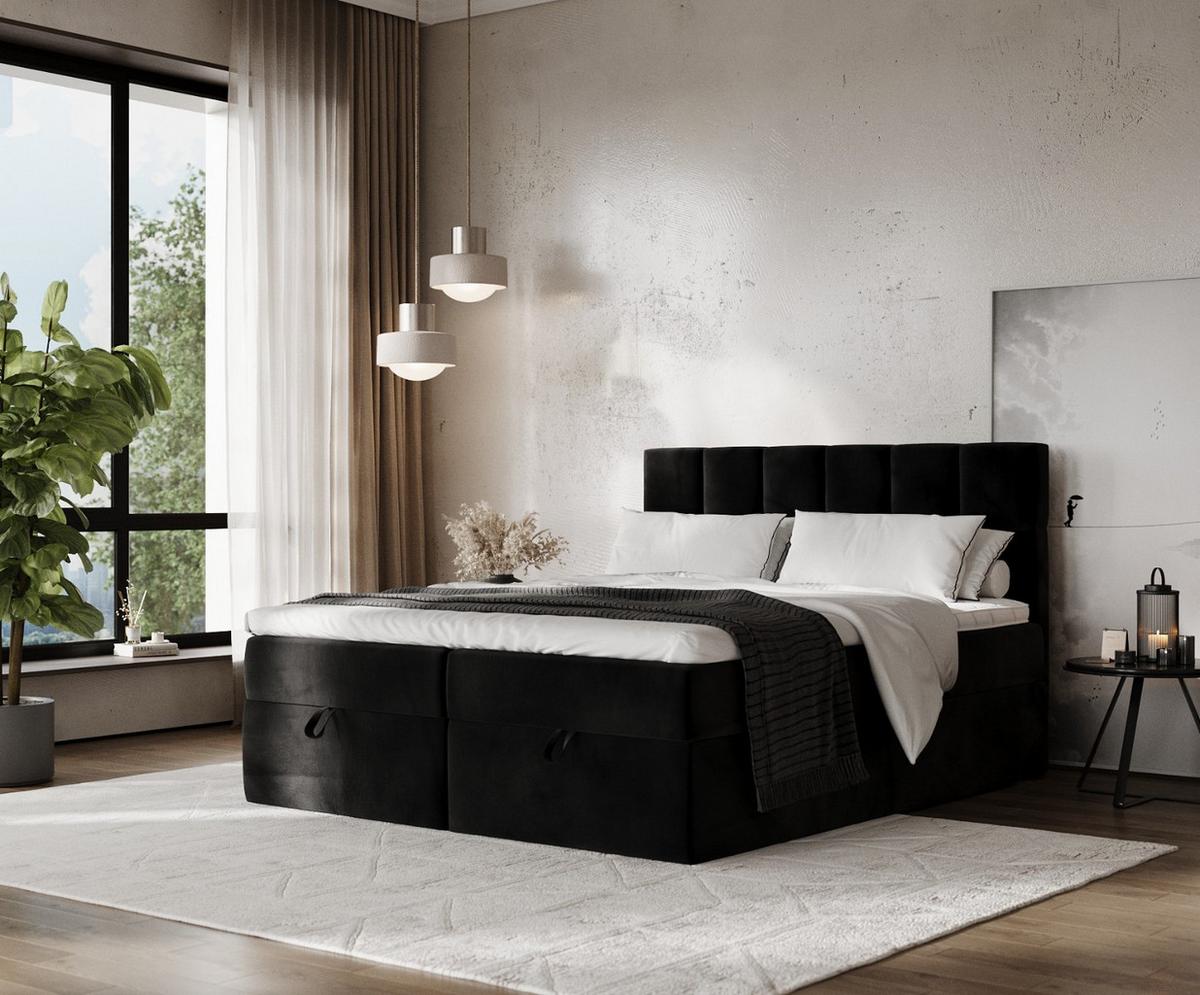 BOXBETT Savio 160/200 cm Schwarz im Kronos Stoff - Schwarz, Holz/Holzwerkstoff (160/200cm) - AltaBeds