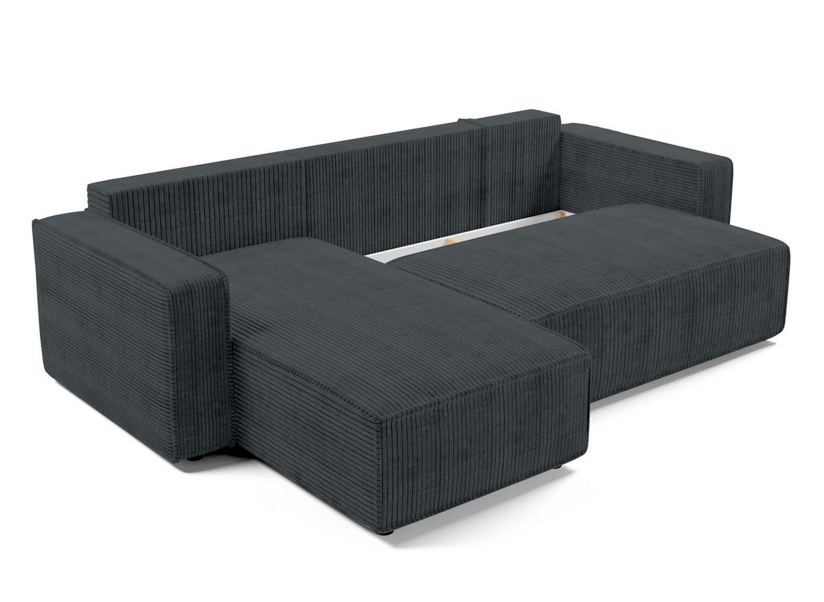 ECKSOFA L Form Aydin Grau 258/169/85 cm Cord Universal mit Schlaffunktion - Schwarz/Grau, Kunststoff/Textil (258/169cm) - AX Living