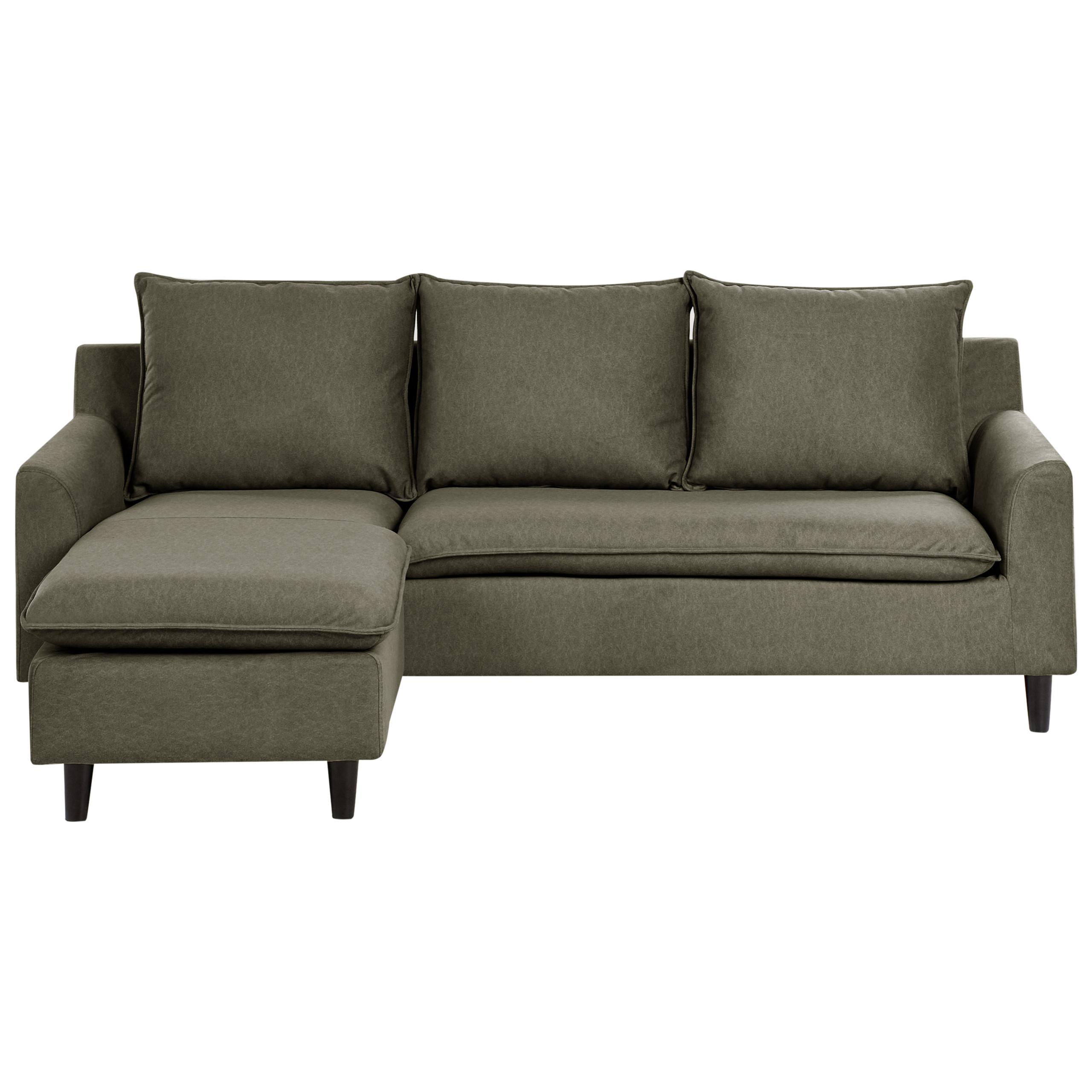 ECKSOFA 3-Sitzer Samtstoff Dunkelgrün rechtsseitig Elvenes - Braun/Grün, Textil (206/140cm) - Beliani