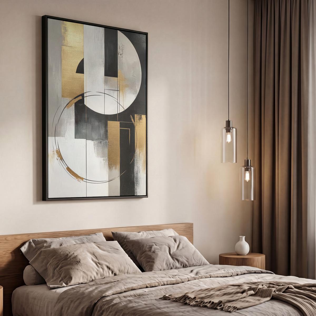 LEINWAND Bilder mit Rahmen - Abstrakt - Gold - Silber - Formen - Ästhetik - 60x90 - Multicolor, Textil (60/90cm) - MuchoWow