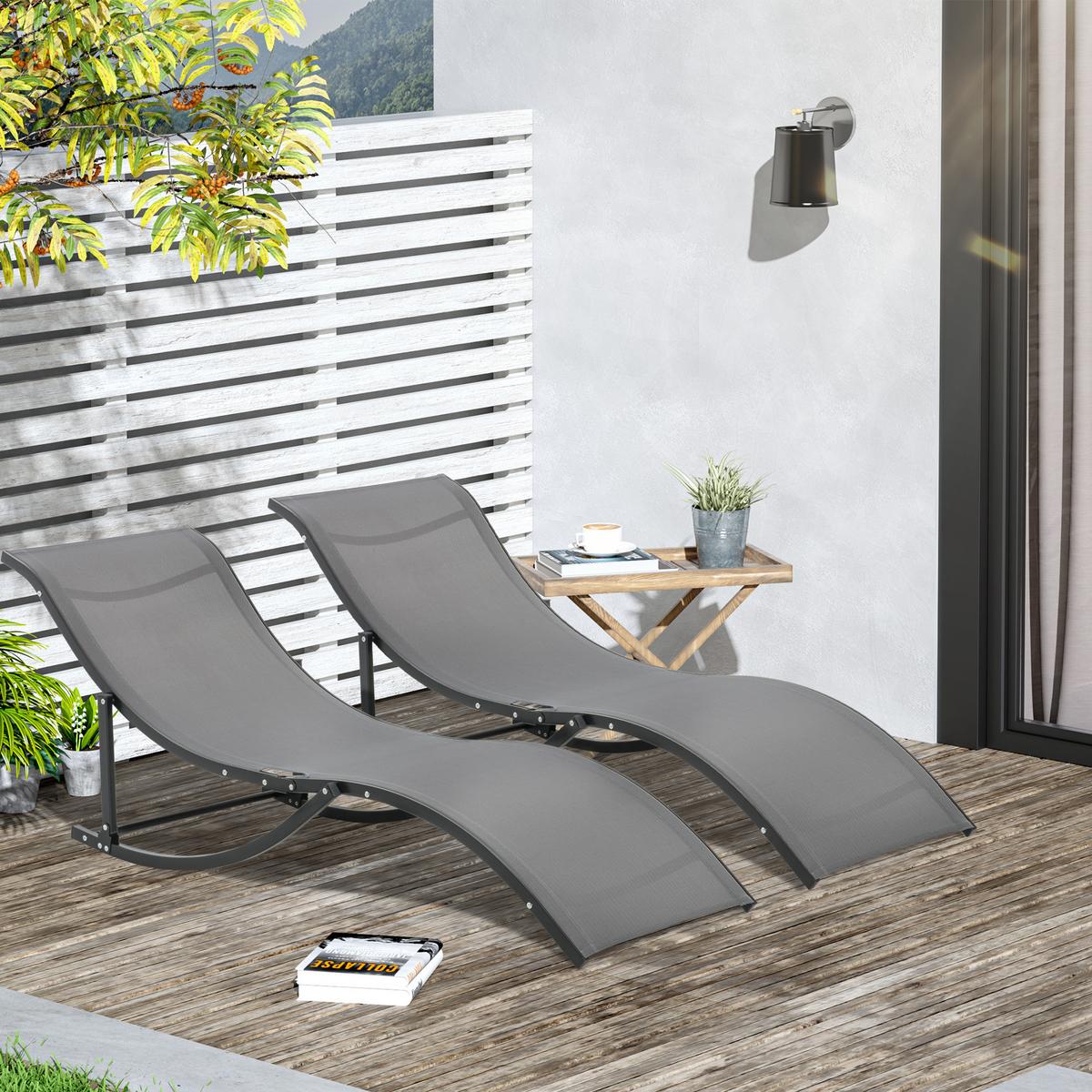 2ER Set Sonnenliege Gartenliege Stoffliege Relaxliege Alu Texteline Dunkelgrau - Dunkelgrau, Textil (61/63/165cm) - Outsunny