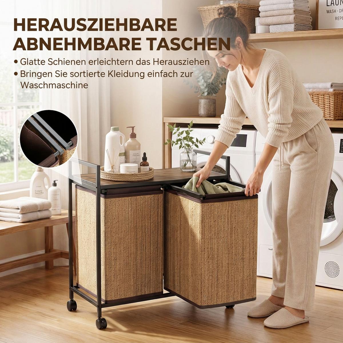 WÄSCHEKORB Stahl Bambus Braun - Braun, Holz (33/78/73cm) - HOMCOM