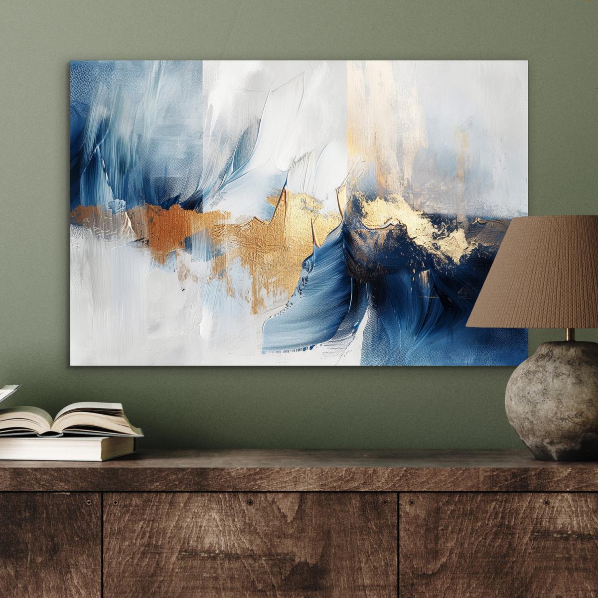 METALLBILD Gold - Blau - Aquarell - Kunst - Modern Wandbild 60x40 cm - Hellblau, Metall (60/40cm) - MuchoWow