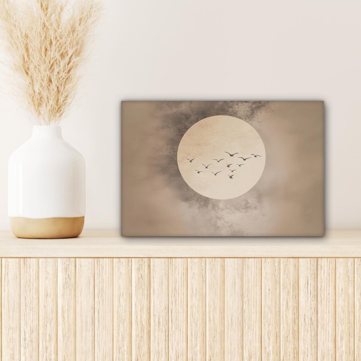 LEINWANDBILD Vogel - Beige - Japanisch Deko Schlafzimmer 30x20 cm - Taupe, Textil (30/20cm) - MuchoWow