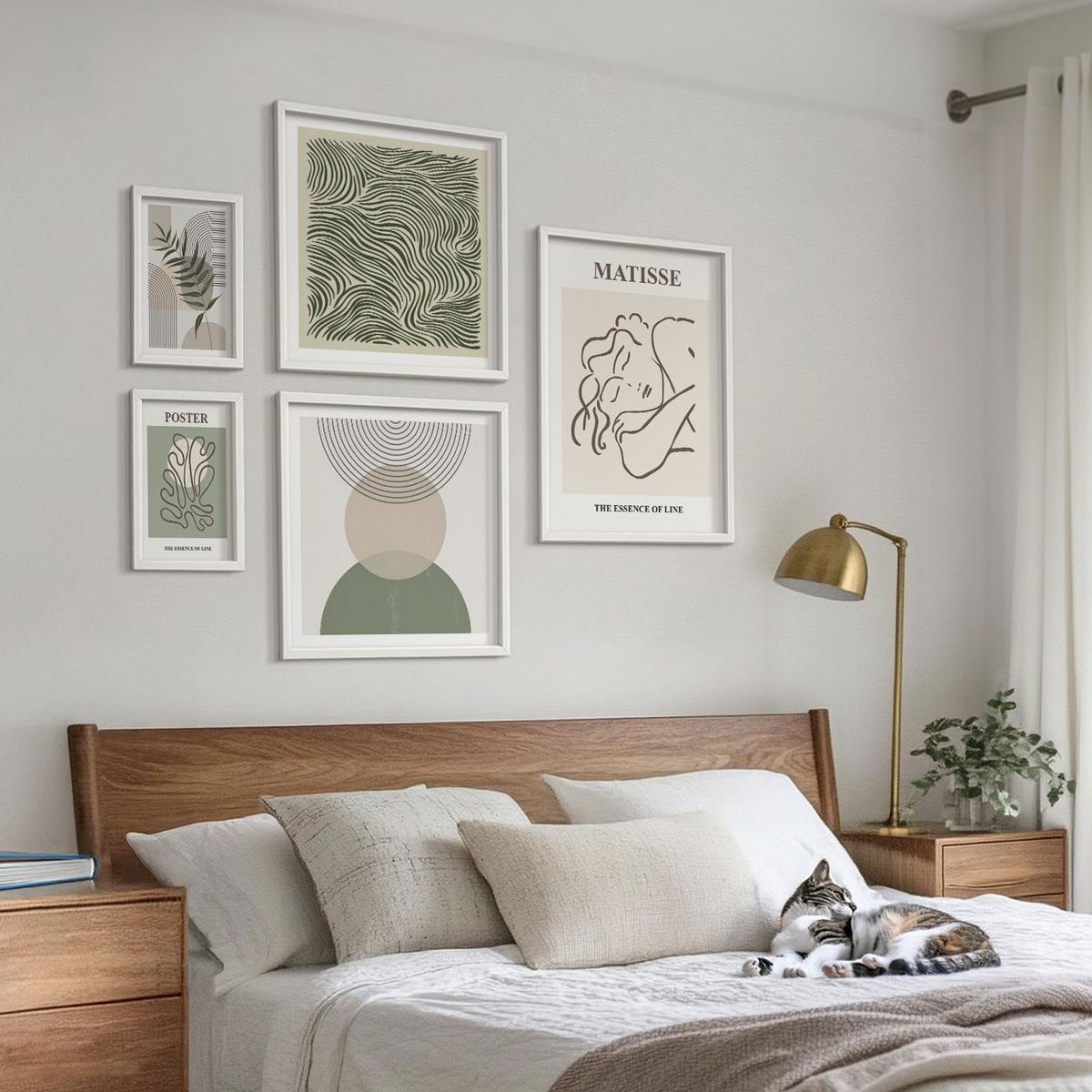 BILDER SET 5er Set - 50x50 cm & 20x30 cm & 40x60 cm Weißer Rahmen - Geometrische botanische Muster - Weiß, Kunststoff (40/60cm) - TULUP