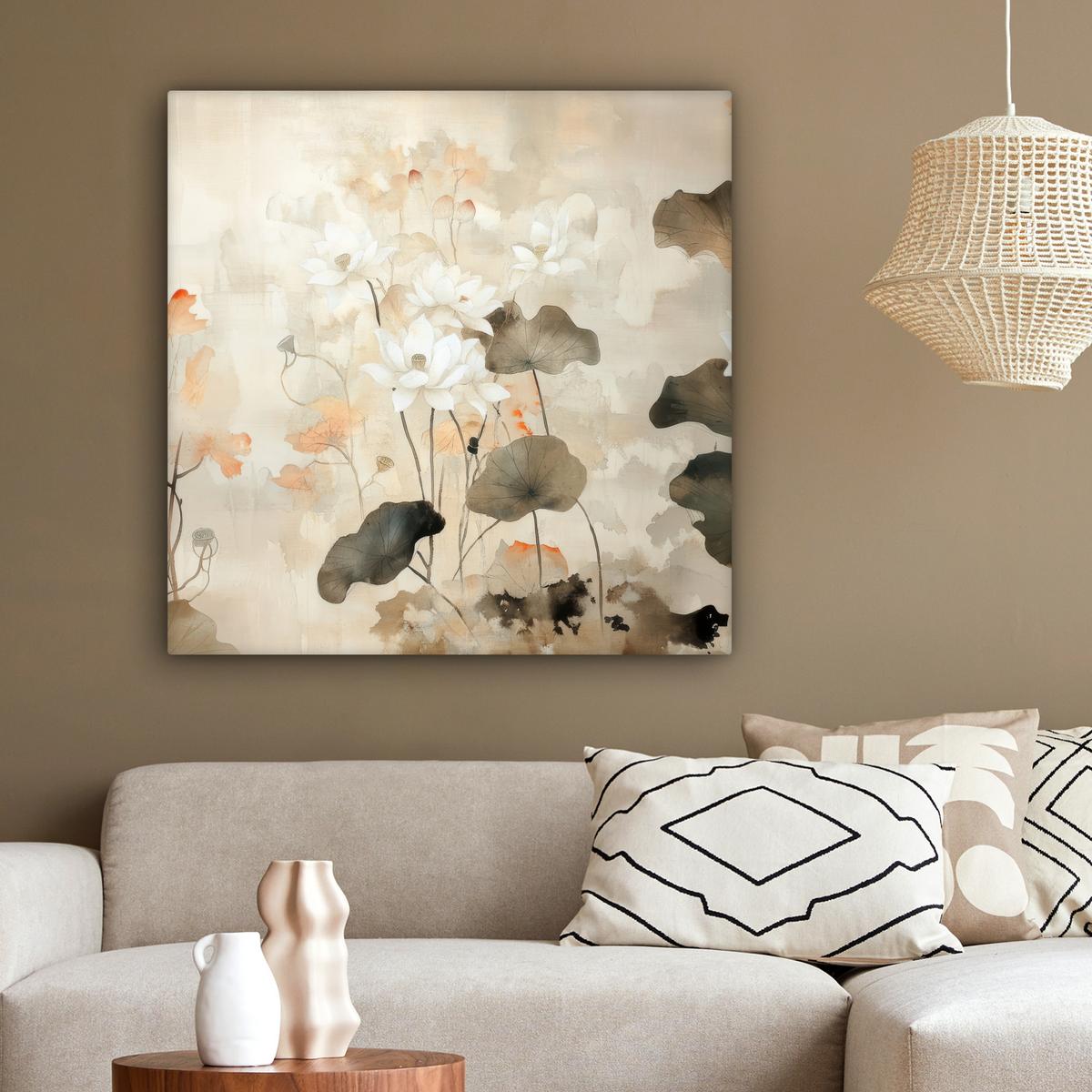 LEINWANDBILD Blumen - Japandi - Wabi sabi Deko Groß 90x90 cm - Sandfarben, Textil (90/90cm) - MuchoWow